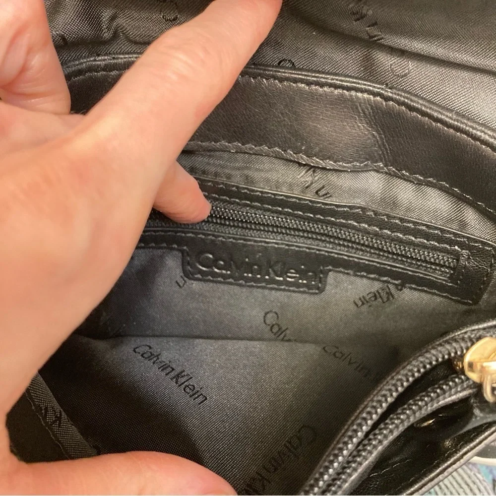Calvin Klein quilted black leather clutch bag